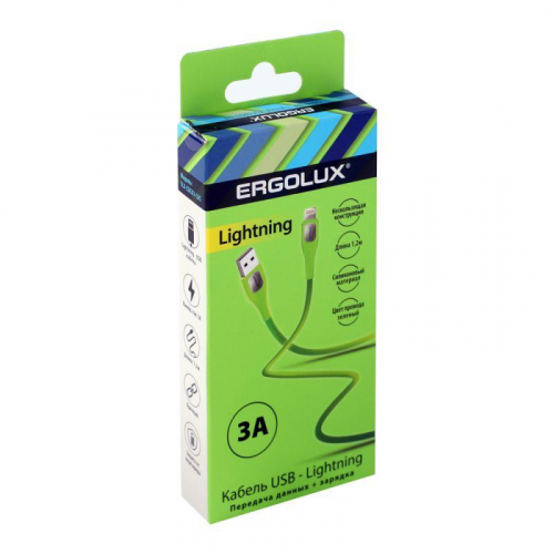Кабель USB-Lightning ELX-CDC03-C05 3А 1.2м зарядка+передача данных коробка зел. Ergolux 15303 фото 2 Кабель USB-Lightning ELX-CDC03-C05 3А 1.2м зарядка+передача данных коробка зел. Ergolux 15303 фото 2