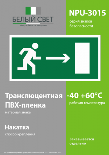 Знак безопасности NPU-3015.E03 «Направление к эвакуационному выходу направо» Белый свет a16555 фото 3 Знак безопасности NPU-3015.E03 «Направление к эвакуационному выходу направо» Белый свет a16555 фото 3