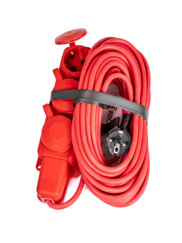 Удлинитель на каучуковой колодке 3х10м 16А IP44 250В 4кВт каучук КГ 3х2.5 красн. УХз16 Россия КОСМОС YKsm10m-3g(16A)KG-R