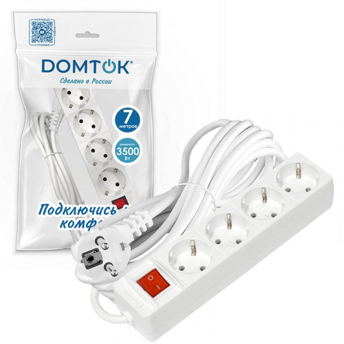 Удлинитель 4х7м с заземл. 16А IP20 3х1 с выкл. бел. DOMTOK 2501 фото 3 Удлинитель 4х7м с заземл. 16А IP20 3х1 с выкл. бел. DOMTOK 2501 фото 3