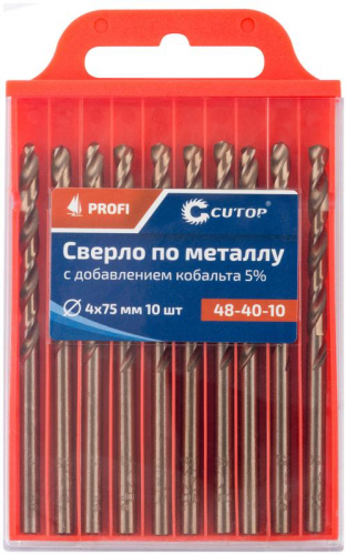 Набор сверл по металлу ПРОФИ/Profi 4х75мм с кобальтом 5% (уп.10шт) Cutop 48-40-10 фото 3 Набор сверл по металлу ПРОФИ/Profi 4х75мм с кобальтом 5% (уп.10шт) Cutop 48-40-10 фото 3