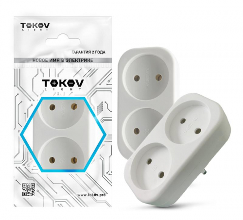 Разветвитель 2-м без заземл. 16А 250В IP20 полипропилен бел. TOKOV ELECTRIC TKL-S2-C01 Разветвитель 2-м без заземл. 16А 250В IP20 полипропилен бел. TOKOV ELECTRIC TKL-S2-C01