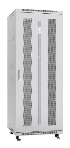 Шкаф монтажный телекоммуникационный напольн. ND-05C-32U60/80 19дюйм 32U 600х800х1610мм для распределит. и серверн. оборудования; передн. и задн. перфорир. двери ручка с замком RAL 7035 сер. Cabeus 7225c