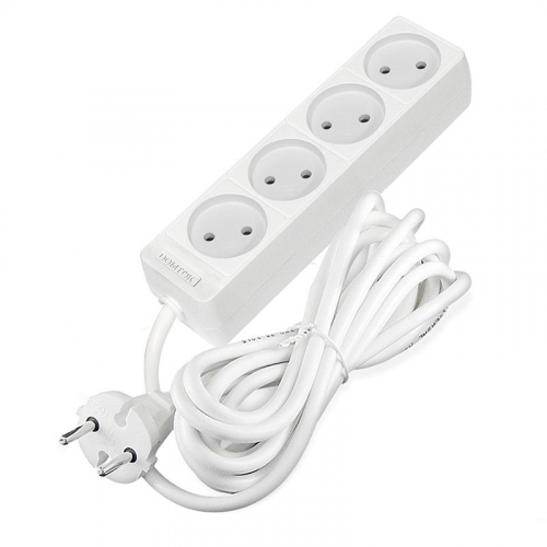Удлинитель 4х3м без заземл. 10А IP20 2.2кВт ПВС 2х1 бел. DOMTOK 2356 фото 3
