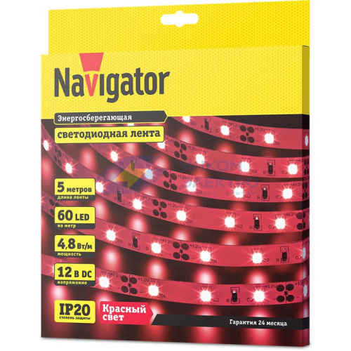 Лента светодиодная 80 297 NLS-3528R60-4.8-IP20-12V R5 (уп.5м) Navigator 80297