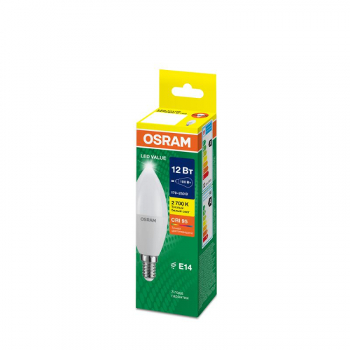 Лампа светодиодная LED G4 Value LVCLB100 12W/927 CRI95 12Вт 2700К 1200лм свеча матов. E14 170-250В OSRAM 4099854308659 фото 2 Лампа светодиодная LED G4 Value LVCLB100 12W/927 CRI95 12Вт 2700К 1200лм свеча матов. E14 170-250В OSRAM 4099854308659 фото 2