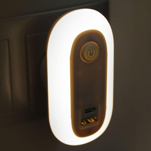 Светильник светодиодный ночник LED USB+TypeC 220В NL-267 Camelion 15384 фото 7 Светильник светодиодный ночник LED USB+TypeC 220В NL-267 Camelion 15384 фото 7