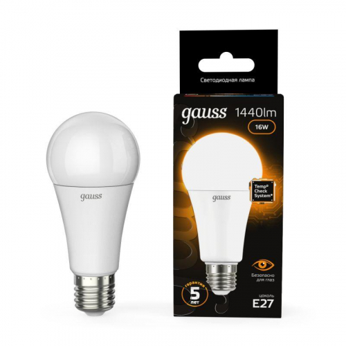Лампа светодиодная Black 16Вт A60 грушевидная 3000К тепл. бел. E27 1440лм GAUSS 102502116 Лампа светодиодная Black 16Вт A60 грушевидная 3000К тепл. бел. E27 1440лм GAUSS 102502116
