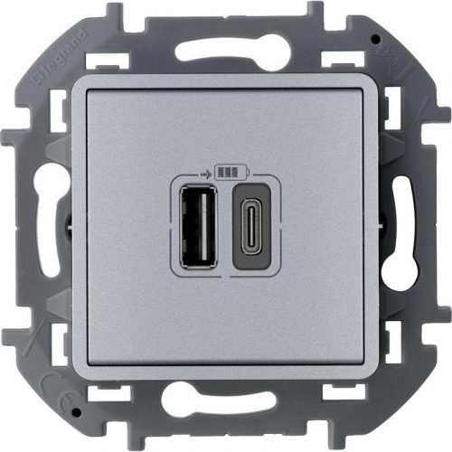 Устройство зарядное Inspiria с 2-мя USB разьемами A и C 240В/5В 3000мА алюм. IEK 673762 Устройство зарядное Inspiria с 2-мя USB разьемами A и C 240В/5В 3000мА алюм. IEK 673762