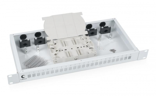 Кросс бокс оптический FO-19-24SC 19дюйм на 24 SC LC duplex со сплайс-кассетой и КДЗС без пигтейлов и проходных адаптеров Cabeus 7037c фото 2