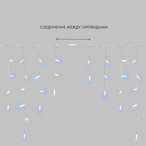 Гирлянда светодиодная "Айсикл" (бахрома) 4.8х0.6м 176LED син. 15Вт 230В IP65 эффект мерцания провод ПВХ бел. (нужен шнур питания 303-500-1) Neon-Night 255-163 фото 8