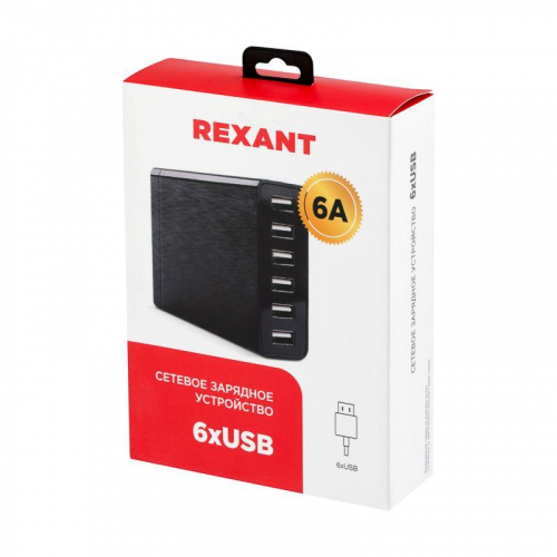 Устройство зарядное сетевое 6хUSB 1000mA черн. Rexant 16-0287 фото 3