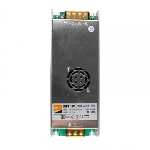 Блок питания для светодиодной ленты 400Вт 33А 12В IP20 BSPS метал. JazzWay 1001399A Блок питания для светодиодной ленты 400Вт 33А 12В IP20 BSPS метал. JazzWay 1001399A