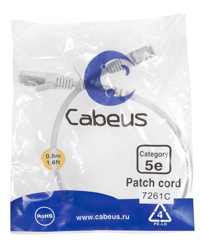 Патч-корд F/UTP кат.5E PC-FTP-RJ45-Cat.5e-0.5m 2xRJ45/8p8c экранир. PVC 0.5м сер. Cabeus 7261c Патч-корд F/UTP кат.5E PC-FTP-RJ45-Cat.5e-0.5m 2xRJ45/8p8c экранир. PVC 0.5м сер. Cabeus 7261c