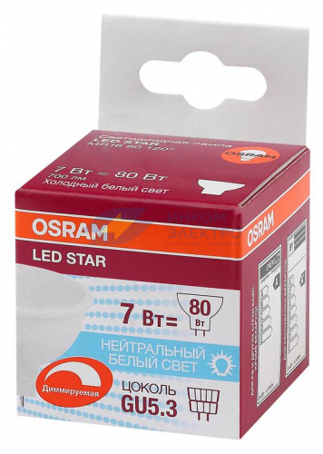 Лампа светодиодная LS MR16 D 80 110 7W/840 230В GU5.3 диммир. OSRAM 4058075229037 фото 2 Лампа светодиодная LS MR16 D 80 110 7W/840 230В GU5.3 диммир. OSRAM 4058075229037 фото 2