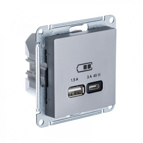 Розетка USB AtlasDesign тип A+C 45Вт QC PD высокоскор. ЗУ механизм сталь SE ATN000929 Розетка USB AtlasDesign тип A+C 45Вт QC PD высокоскор. ЗУ механизм сталь SE ATN000929