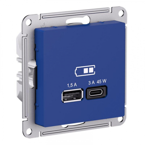 Розетка USB AtlasDesign тип A+C 45Вт высокоскор. ЗУ QC PD механизм аквамарин SE ATN001129 Розетка USB AtlasDesign тип A+C 45Вт высокоскор. ЗУ QC PD механизм аквамарин SE ATN001129