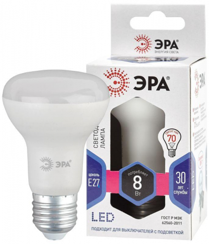 Лампа светодиодная LED R63-8W-860-E27 R63 8Вт рефлектор E27 холод. бел. ЭРА Б0048024 Лампа светодиодная LED R63-8W-860-E27 R63 8Вт рефлектор E27 холод. бел. ЭРА Б0048024