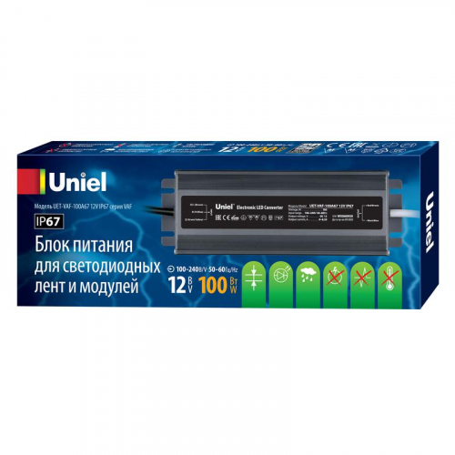 Блок питания UET-VAF-100A67 12В IP67 ультратонкий 100Вт метал. корпус Uniel UL-00007576 Блок питания UET-VAF-100A67 12В IP67 ультратонкий 100Вт метал. корпус Uniel UL-00007576