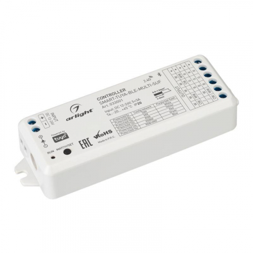 Контроллер SMART-TUYA-BLE-MULTI-SUF (12-24В 5х3А RGB-MIX 2.4G) (IP20 пластик) Arlight 033001 Контроллер SMART-TUYA-BLE-MULTI-SUF (12-24В 5х3А RGB-MIX 2.4G) (IP20 пластик) Arlight 033001
