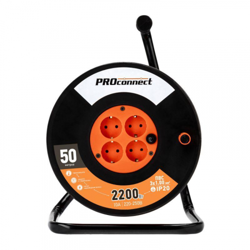 Удлинитель на катушке 4х50м с заземл. 10А IP20 Standart ПВС 3х1 PROCONNECT 11-7607 фото 2