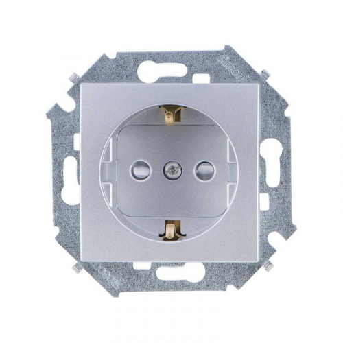 Розетка Simon 15 16А 250В 2P+E с заземл. Schuko защ. шторки винтов. клеммы механизм алюм. Simon 1591443-033