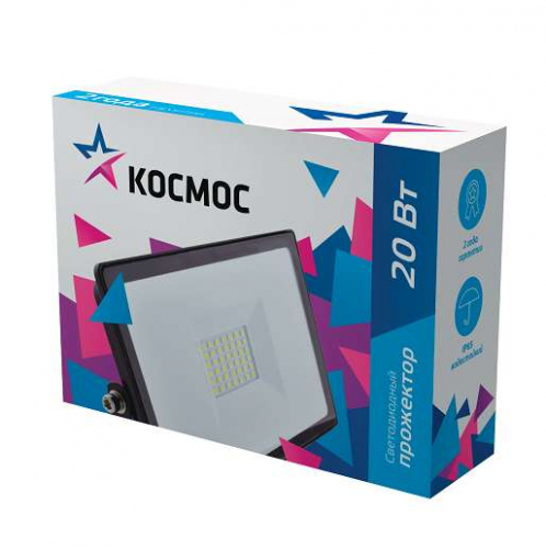 Прожектор светодиодный 20Вт IP65 6500К 1600лм с датчиком движения КОСМОС K_PR5_LED_20S фото 2