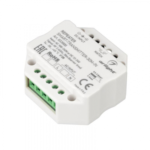 Контроллер-усилитель SMART-TRANSMITTER-30M-IN (230В 2.4G) (IP20 пластик) Arlight 033000 Контроллер-усилитель SMART-TRANSMITTER-30M-IN (230В 2.4G) (IP20 пластик) Arlight 033000