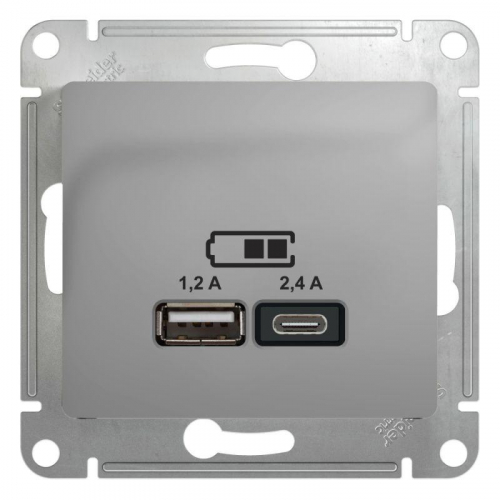 Розетка USB Glossa тип A+C 5В/2.4А 2х5В/1.2А механизм алюм. SE GSL000339 Розетка USB Glossa тип A+C 5В/2.4А 2х5В/1.2А механизм алюм. SE GSL000339