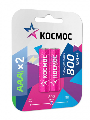 Аккумулятор AAA/R03 Ni-MH 800мА.ч (блист.2шт) Космос KOCR03NIMH(800MAH)