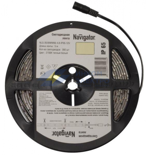 Лента светодиодная 71 406 NLS-3528R60-4.8 IP65 12B R5 4.8Вт/м (уп.5м) Navigator 71406 Лента светодиодная 71 406 NLS-3528R60-4.8 IP65 12B R5 4.8Вт/м (уп.5м) Navigator 71406