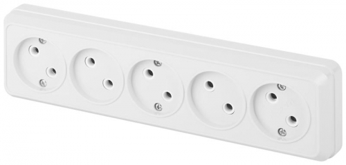 Розетка 5-м ОП Quadro 2-209-01 16А IP20 5х2P 250В без заземл. бел. Intro Б0053847