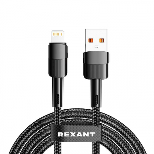 Кабель USB-A-Lightning для Apple 2.4А 1м черн. нейлон. оплетка Rexant 18-7060 фото 2