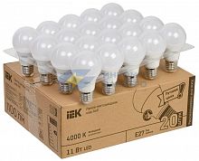 Лампа LED A60 шар 11Вт 230В 4000К E27 (уп.20шт) IEK LLE-A60-11-230-40-E27-20