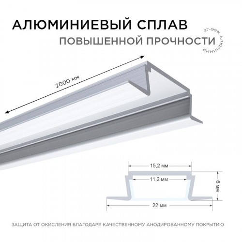Профиль для светодиодной ленты анод встраиваем. сер. 22х6мм 2м алюм. Apeyron 08-02 фото 3