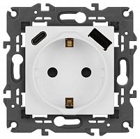 Розетка Elegance 14-4108-01М 16A 250В 2P+E защ. шторки с USB type-A+C 3А 5В матов. бел. Эра Б0067710