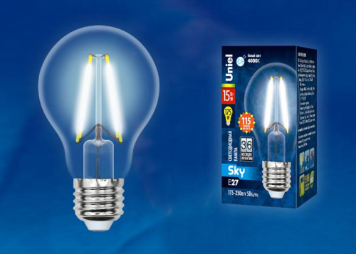 Лампа светодиодная LED-A60-15W/4000K/E27 /CL PLS02WH Sky 15Вт прозрачная 4000К нейтр. бел. (упак. картон) Uniel UL-00005850 Лампа светодиодная LED-A60-15W/4000K/E27 /CL PLS02WH Sky 15Вт прозрачная 4000К нейтр. бел. (упак. картон) Uniel UL-00005850