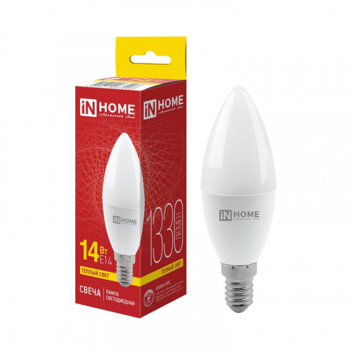 Лампа светодиодная LED-СВЕЧА-VC 14Вт свеча 3000К E14 1330лм 230В IN HOME 4690612063096 Лампа светодиодная LED-СВЕЧА-VC 14Вт свеча 3000К E14 1330лм 230В IN HOME 4690612063096