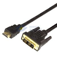 Шнур HDMI - DVI-D gold 2м с фильтрами Rexant 17-6304