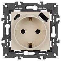 Розетка 1-м СП Elegance 14-4108-02 16А 250В 2P+E с USB type-A+C 5В-3А защ. шторки сл. кость Эра Б0067725