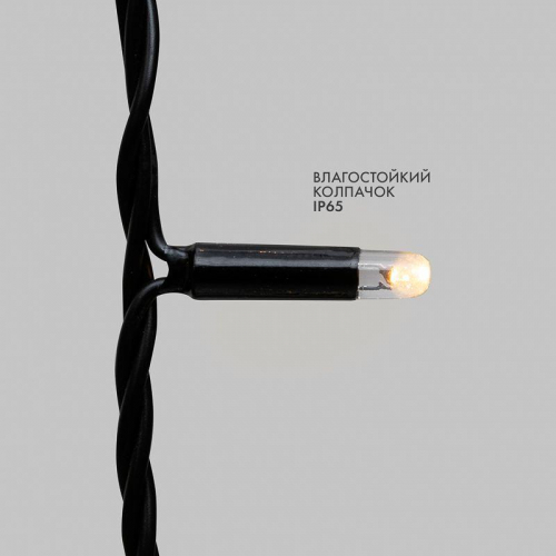 Гирлянда светодиодная "Нить" 10м 100LED тепл. бел. 12Вт 24В IP65 постоян. свечение провод ПВХ черн. Neon-Night 305-146 фото 3