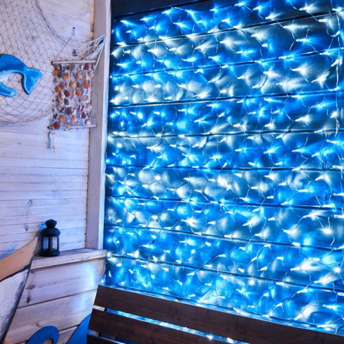 Гирлянда светодиодная "Сеть" 2х1.5м 288LED бел./син. 24Вт 220-240В IP65 с контроллером 8 режимов провод ПВХ черн. Neon-Night 215-022 фото 6
