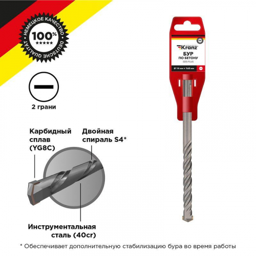 Бур по бетону 14x160x100мм SDS PLUS Kranz KR-91-0032 Бур по бетону 14x160x100мм SDS PLUS Kranz KR-91-0032