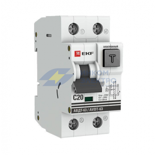 Выключатель автоматический дифференциального тока C 20А 30мА тип A 6кА АВДТ-63 (электрон.) PROxima EKF DA63-20-30e фото 2