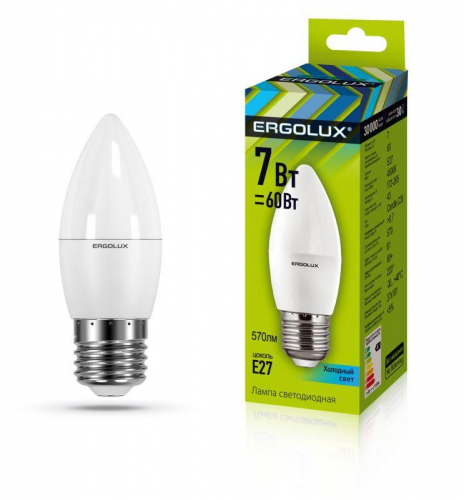 Лампа светодиодная LED-C35-7W-E27-4K Свеча 7Вт E27 4500К 172-265В Ergolux 13298 Лампа светодиодная LED-C35-7W-E27-4K Свеча 7Вт E27 4500К 172-265В Ergolux 13298