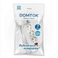 Удлинитель 3х7м с заземл. 16А IP20 3.5кВт ПВС 3х1 с выкл. бел. DOMTOK 2383
