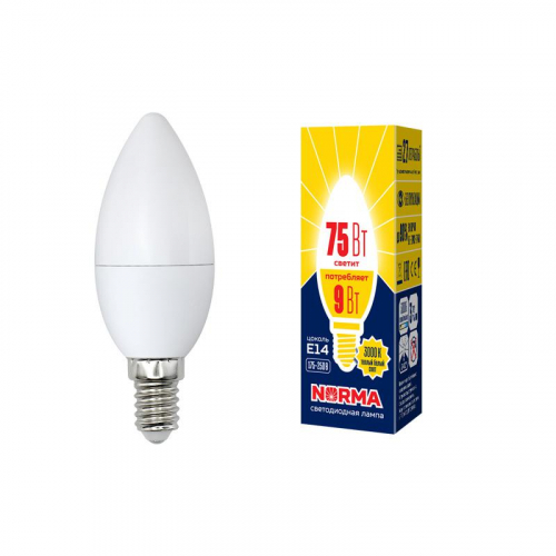 Лампа светодиодная LED-C37-9W/WW/E14/FR/NR Norma 9Вт матовая E14 (упак. картон) Volpe UL-00003804 Лампа светодиодная LED-C37-9W/WW/E14/FR/NR Norma 9Вт матовая E14 (упак. картон) Volpe UL-00003804