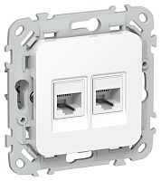 Розетка компьютерная 2-м СП FLITE РК5е-2-0-ФлБ RJ45 кат.5E UTP механизм бел. IEK FI-K22-1-K01