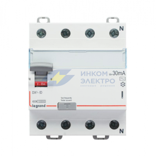 Выключатель дифференциального тока (УЗО) 4п 25А 500мА тип AC DX3 N справа Leg 411732 фото 3