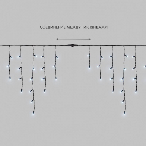 Гирлянда светодиодная "Айсикл" (бахрома) 2.4х0.6м 88LED бел. 7Вт 230В IP65 провод черн. (нужен шнур питания 303-500) Neon-Night 255-032 фото 9